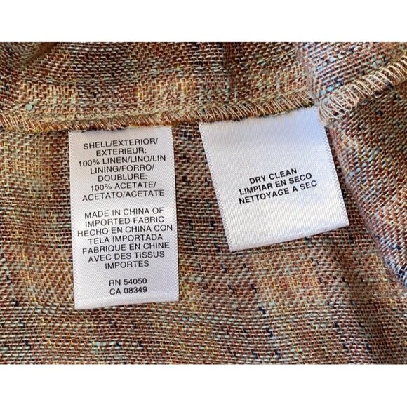 Jones New York Plaid Linen Jacket Size 14 Button-Front 3/4 Ruffle Sleeves Womens - Picture 5 of 5